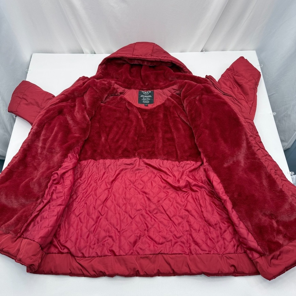 Torrid Fit & Flare Cinch Puffer Jacket Womens 6XL Faux Fur Lined Hooded Coat Red - Picture 3 of 9